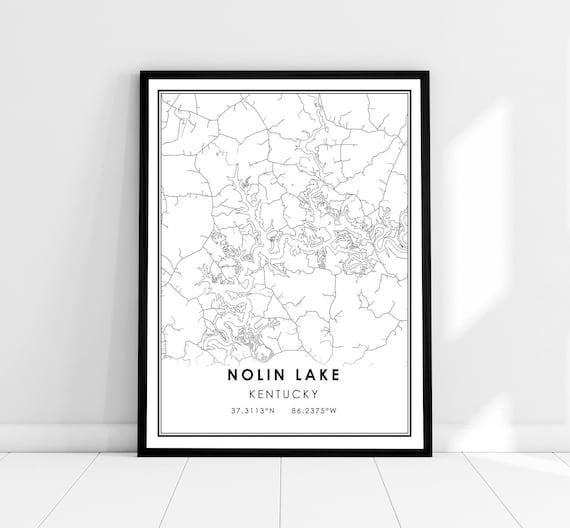 Nolin Lake Kentucky Minimalist Street Map Black and White Print