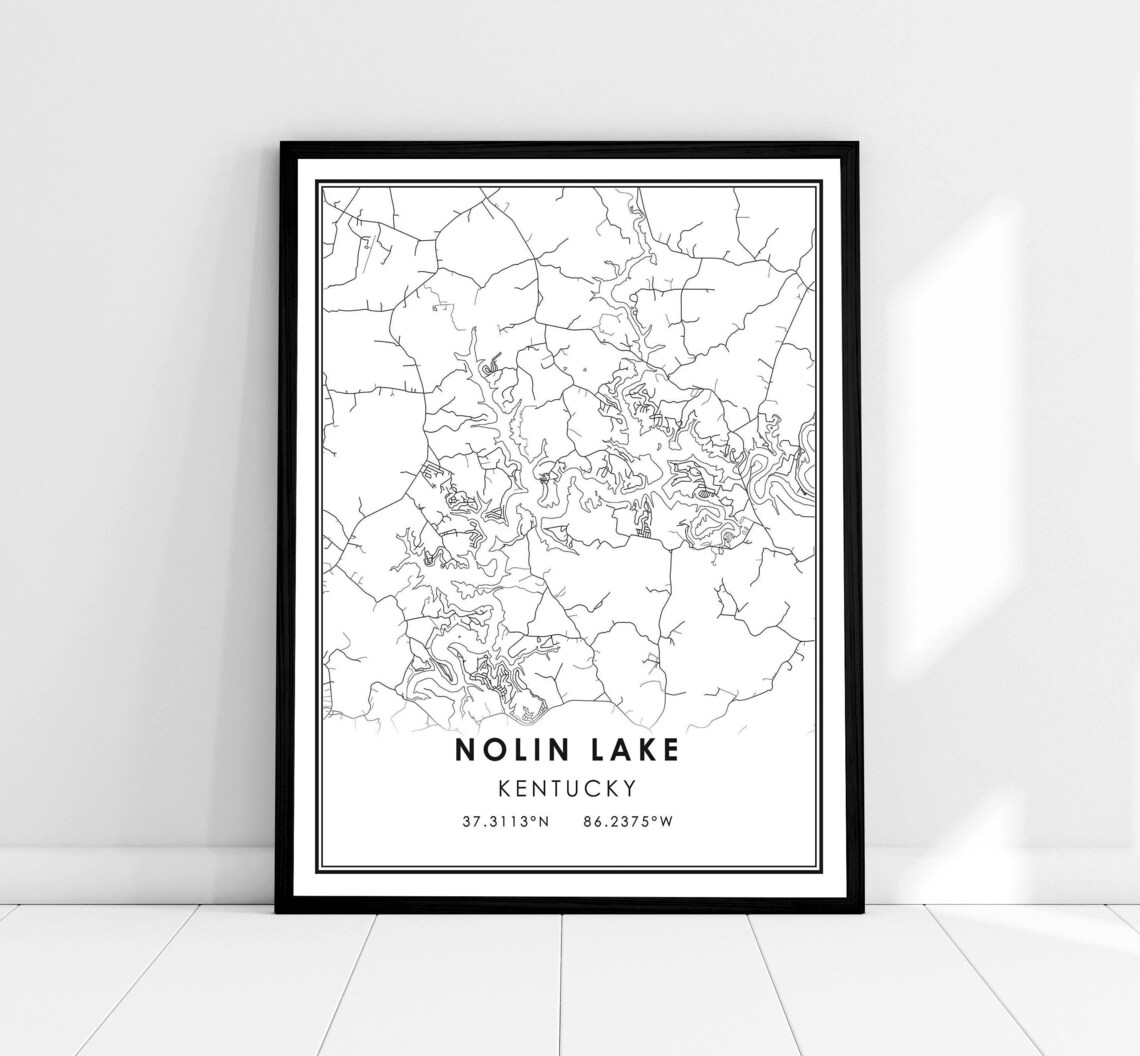 Nolin Lake Kentucky Minimalist Street Map Black and White Print