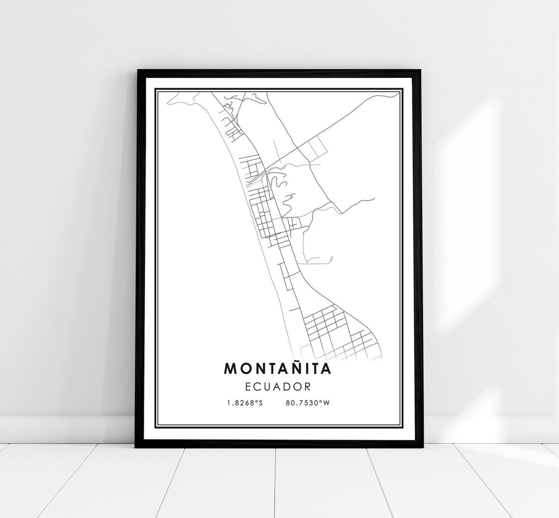 Montanita Ecuador City Map Poster Minimalist Surf Town Coordinates