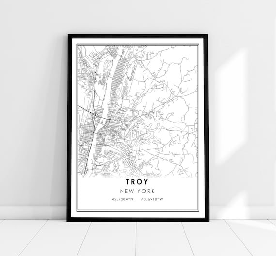 Troy New York Monochrome Minimalist Street Map Home Decor Poster