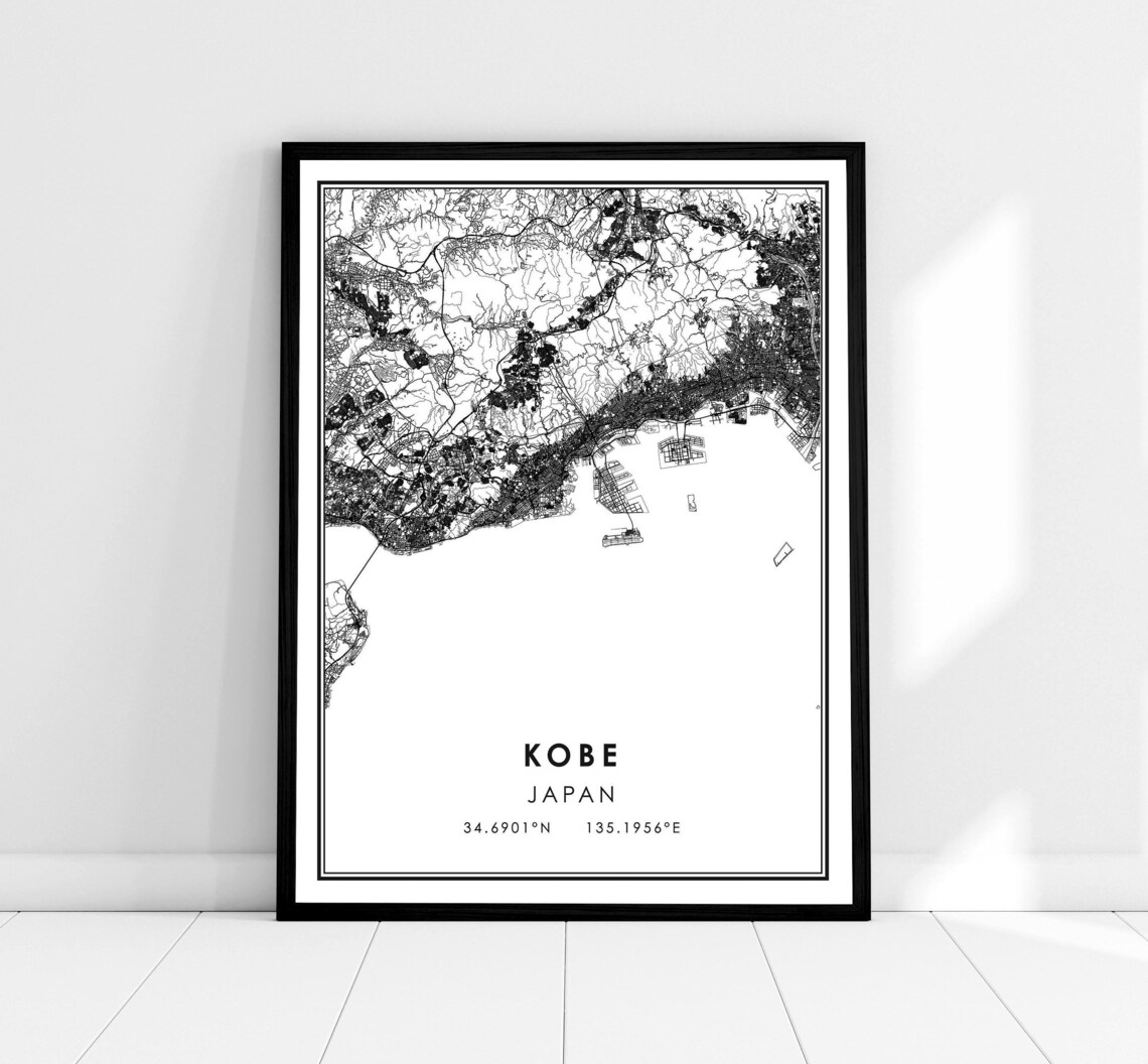 Kobe Map Travel Poster, Japan City Print