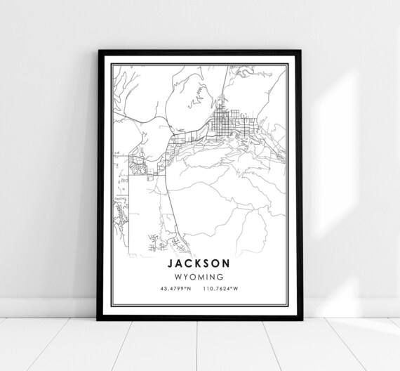 Jackson Wyoming Minimalist City Map Line Art Black White Travel Poster
