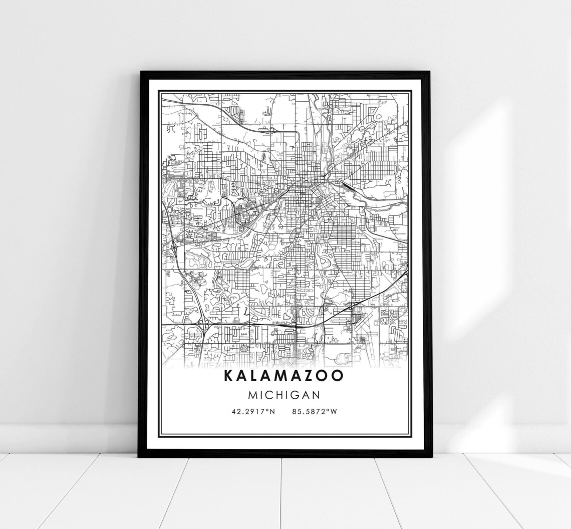 Kalamazoo Map Poster, Michigan City Travel Print