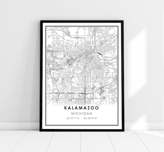 Kalamazoo Map Poster, Michigan City Travel Print