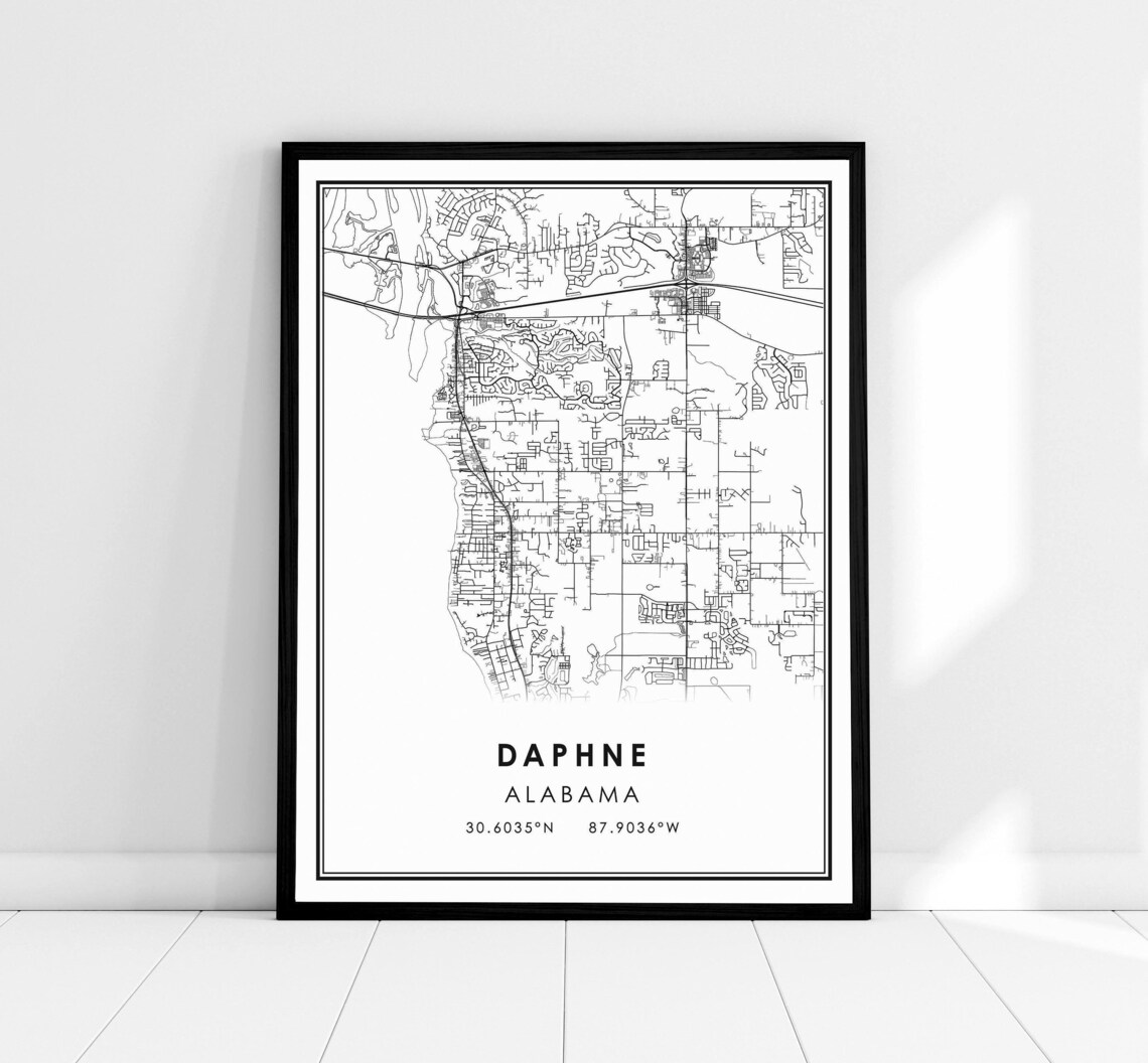 Daphne Alabama Minimalist City Street Map Coordinates Travel Print