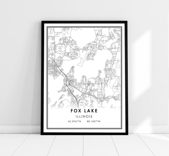 Fox Lake Map Print Poster Canvas Illinois City