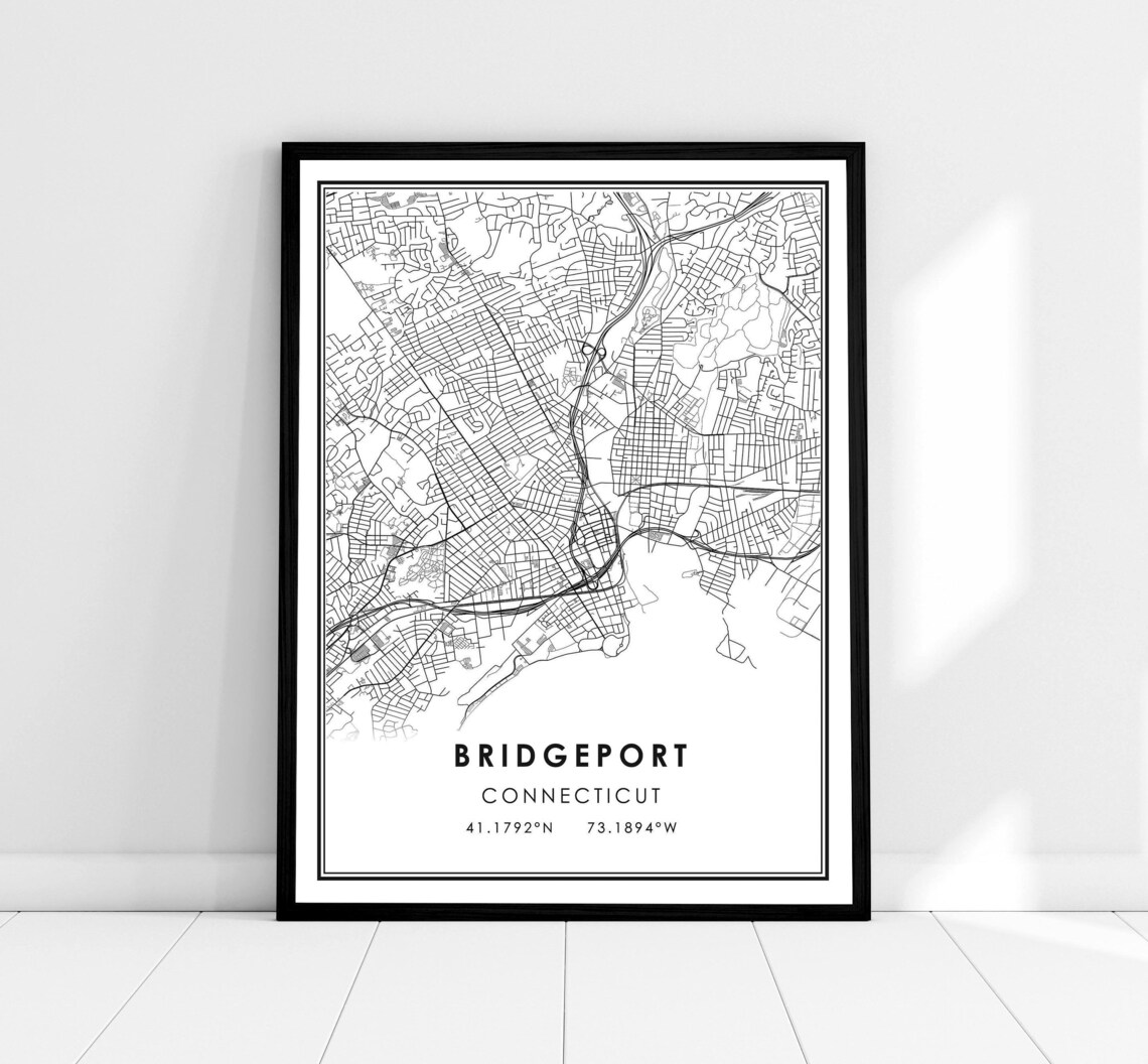 Bridgeport Map Print, Connecticut City Travel Poster