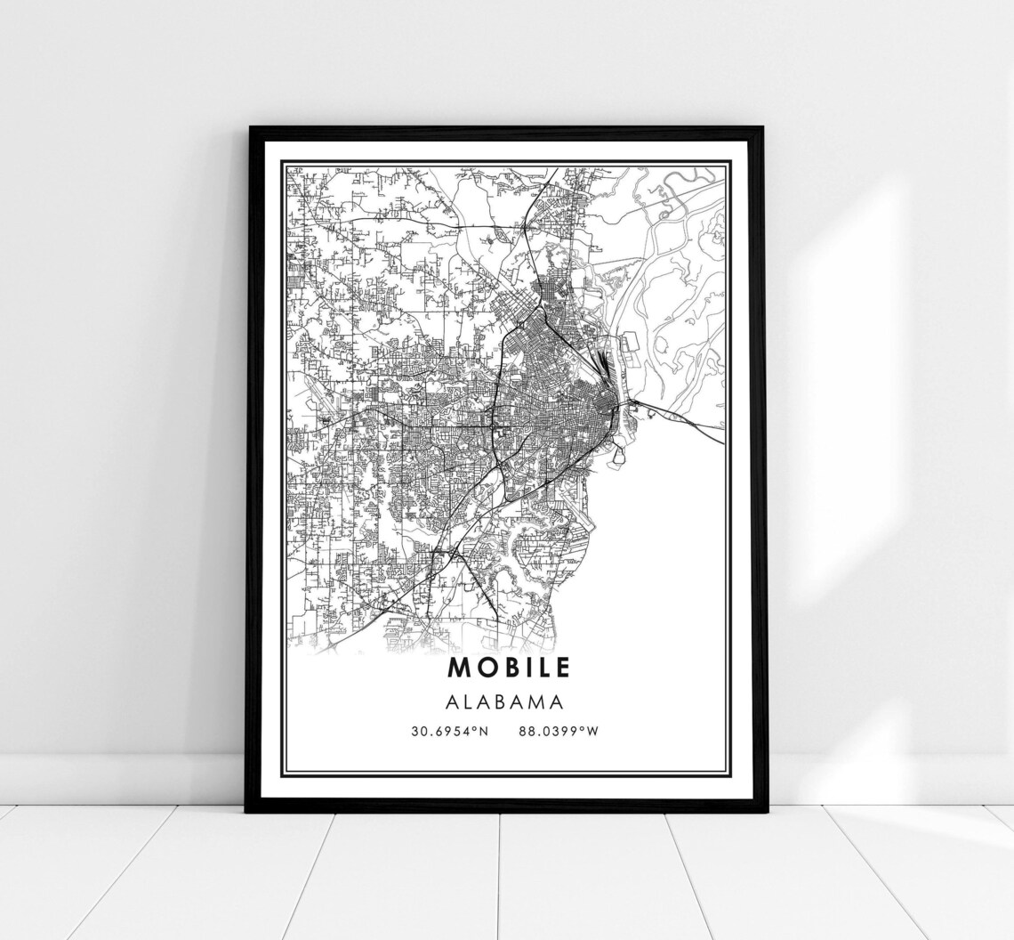 Mobile Map Print Poster, Alabama City Travel