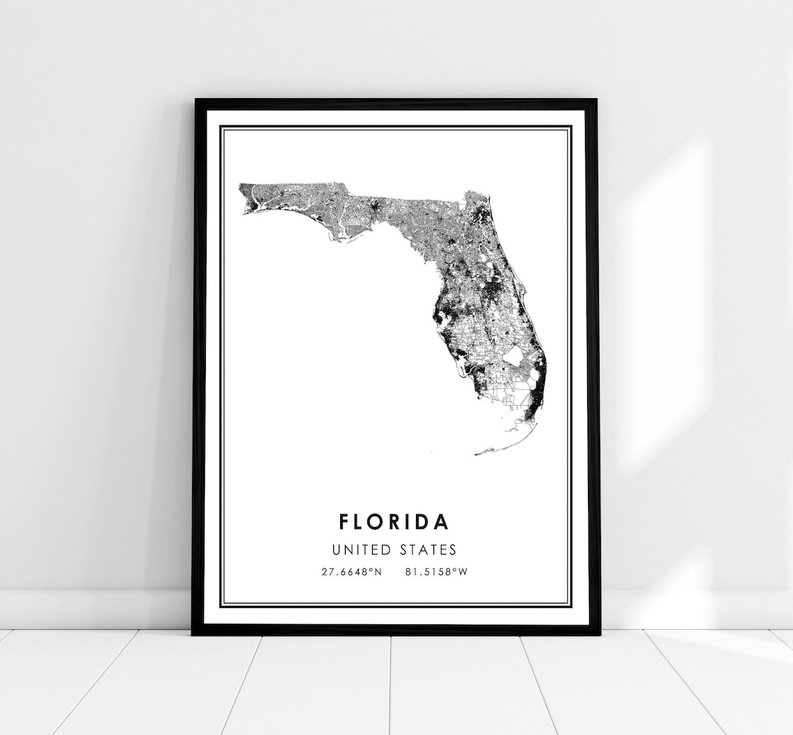 Florida United States Map Art Print, Travel Poster