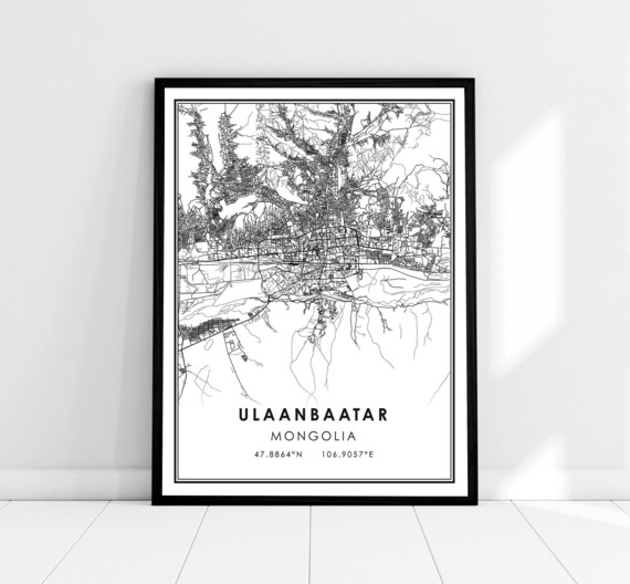 Ulaanbaatar Mongolia Minimalist City Street Map Black And White Art Print