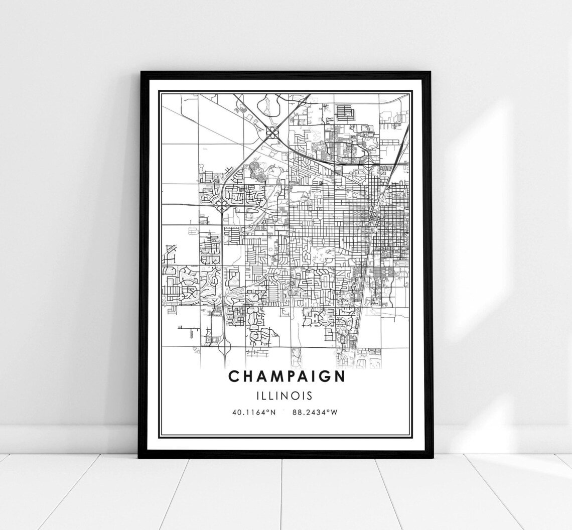 Champaign Map Print, Illinois City Travel Poster