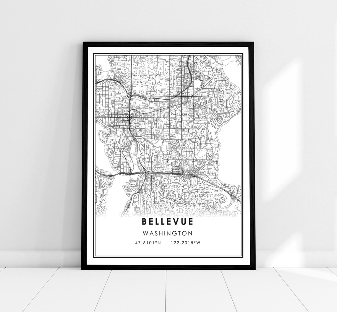 Bellevue Map Print, Washington City Travel Poster