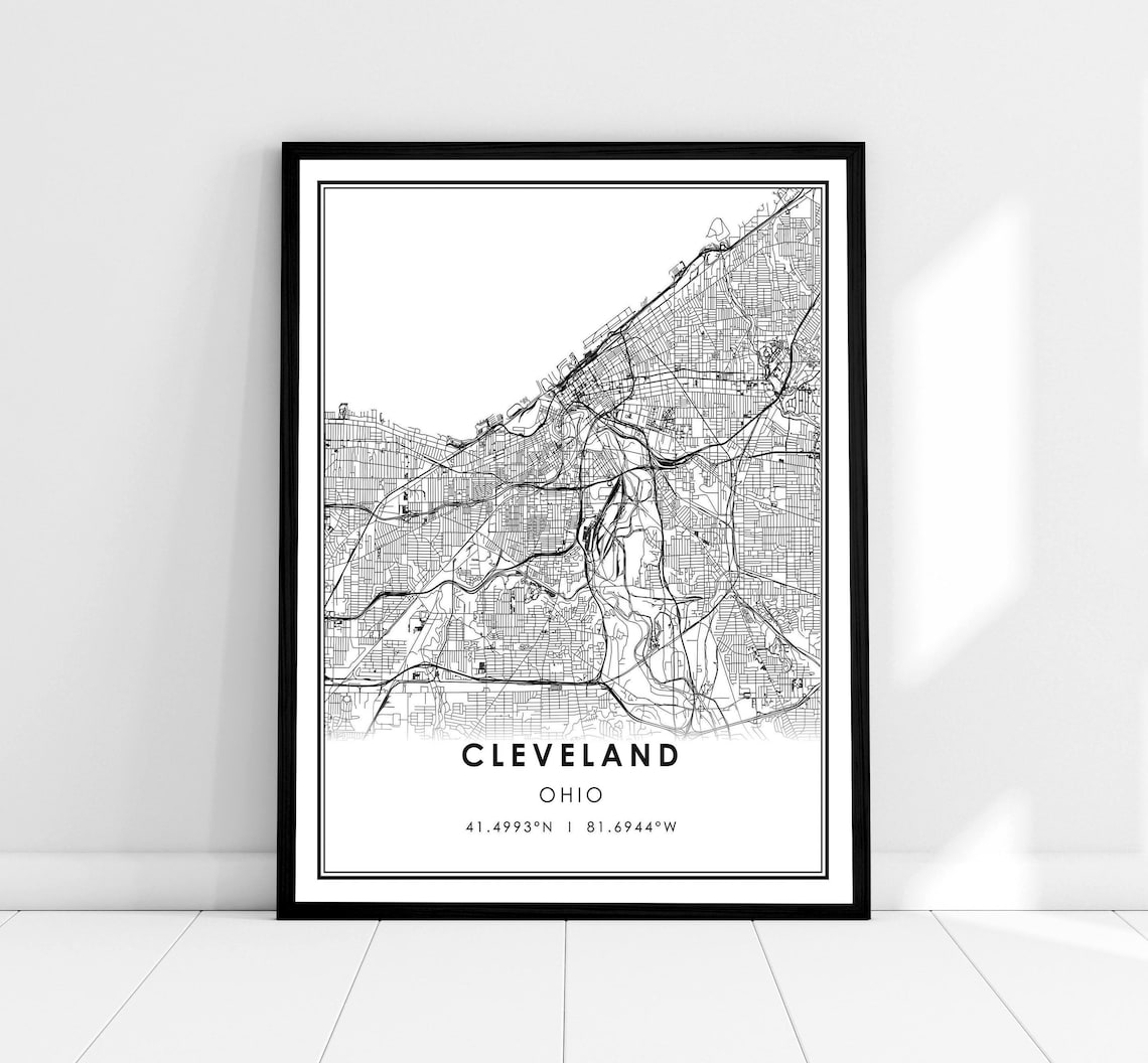 Cleveland Map Print Poster, Ohio City Travel Poster
