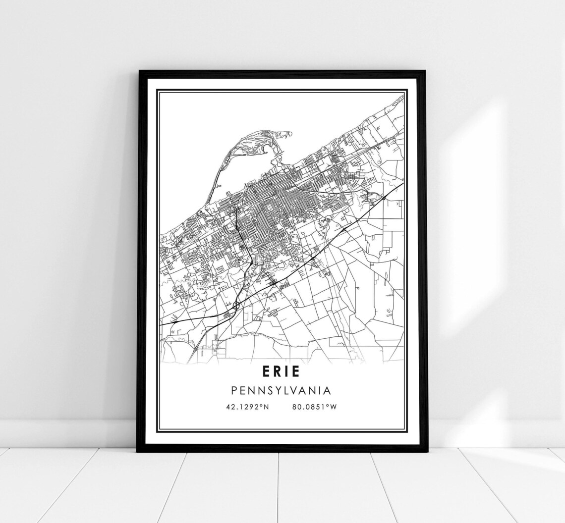 Erie Map Print, Pennsylvania City Travel Poster