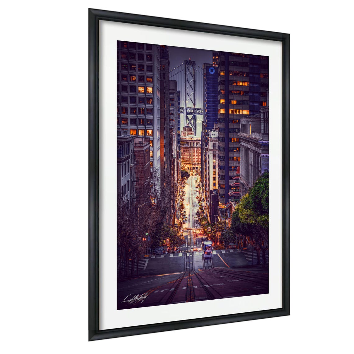San Francisco Bay Bridge Sunrise Over City Street Scene Print