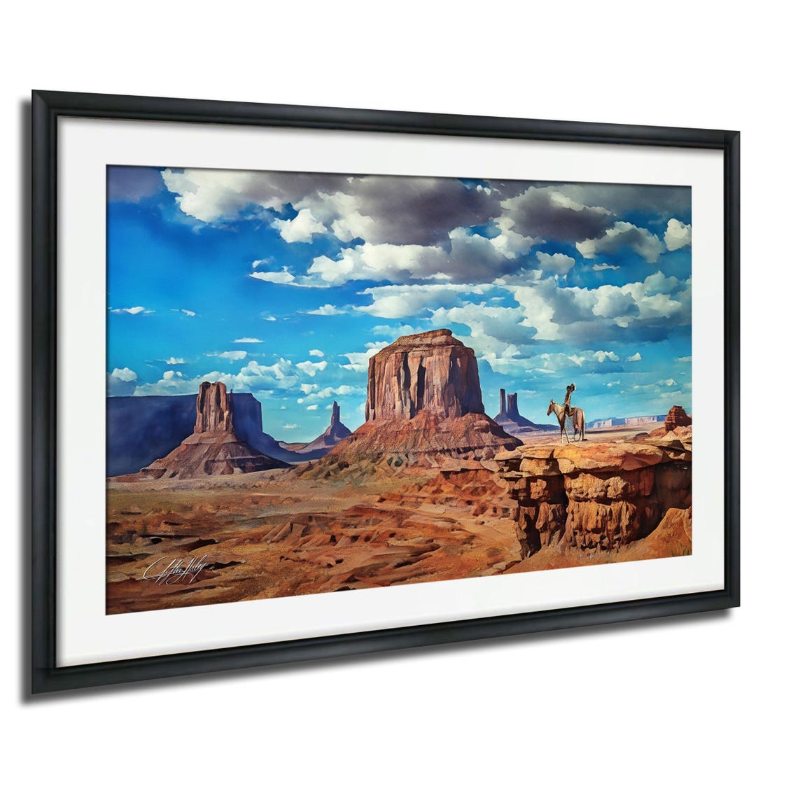 Monument Valley Watercolor Lone Rider Horseback Desert Cliffs Poster