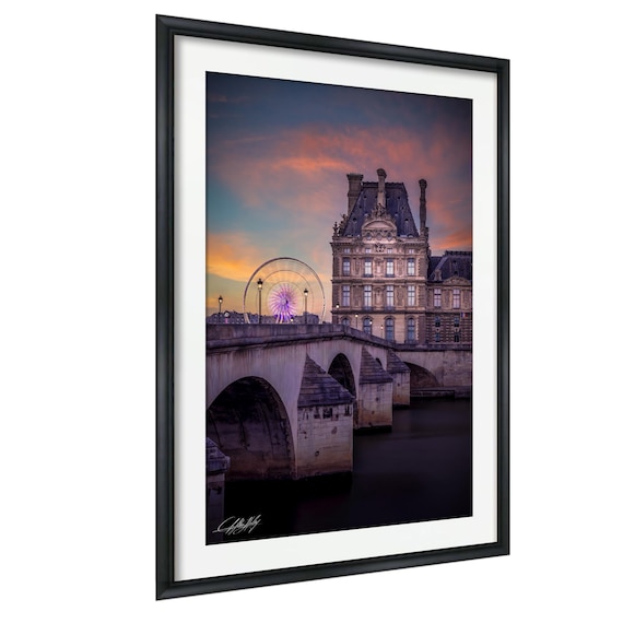 Louvre Museum Seine River Sunset Ferris Wheel Paris Night Poster