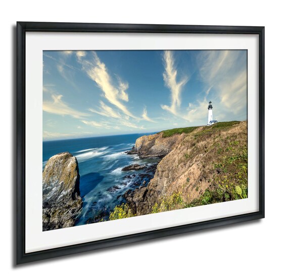 Yaquina Head Lighthouse Oregon Coast Cliffs Ocean View Print