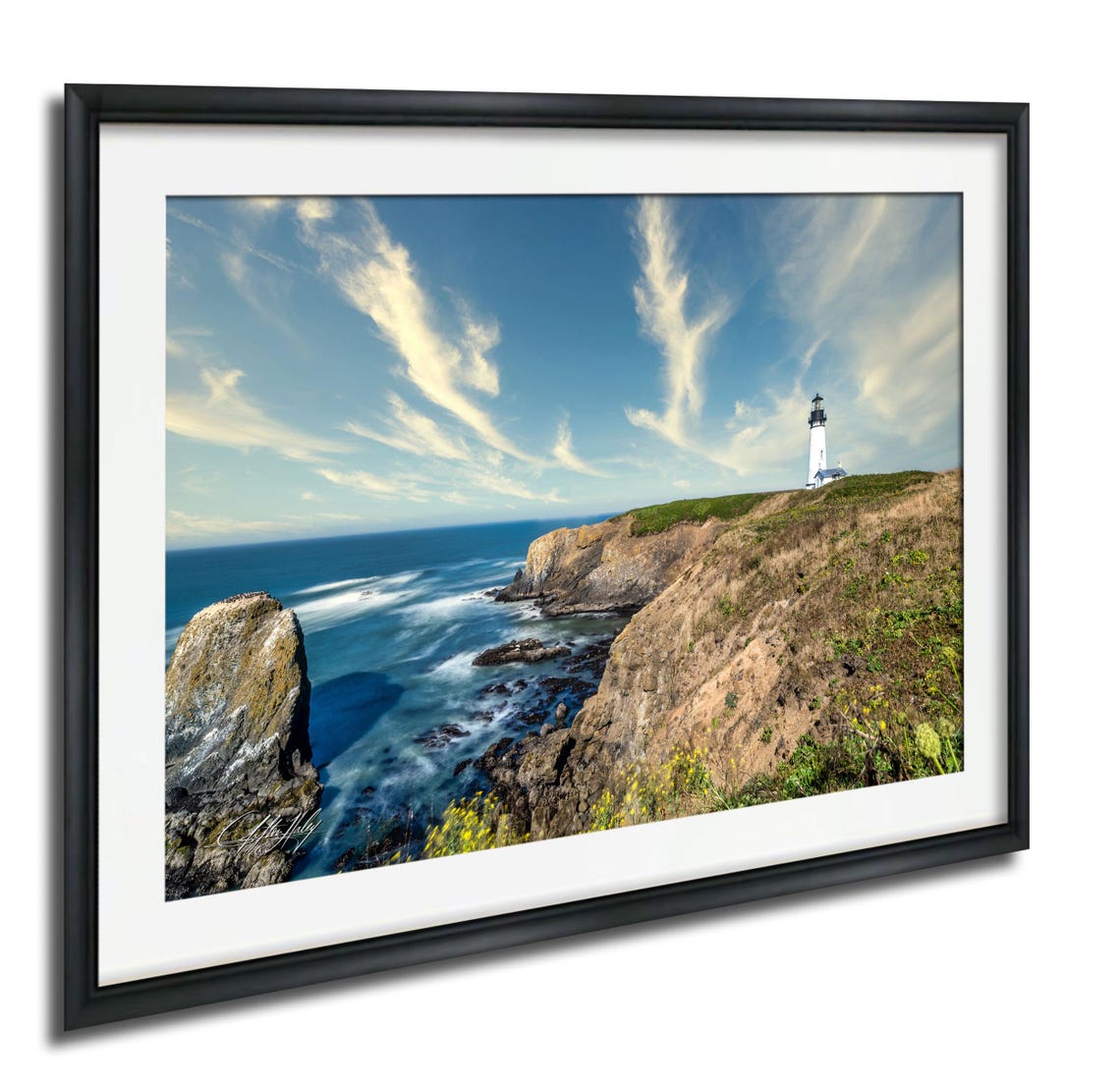Yaquina Head Lighthouse Oregon Coast Cliffs Ocean View Print