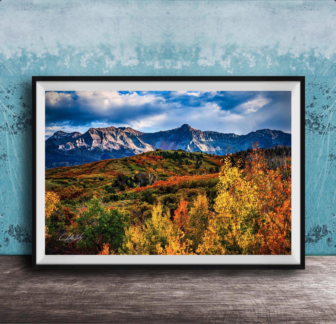 Mountain Range Autumn Hillside Vibrant Fall Foliage Photo Poster