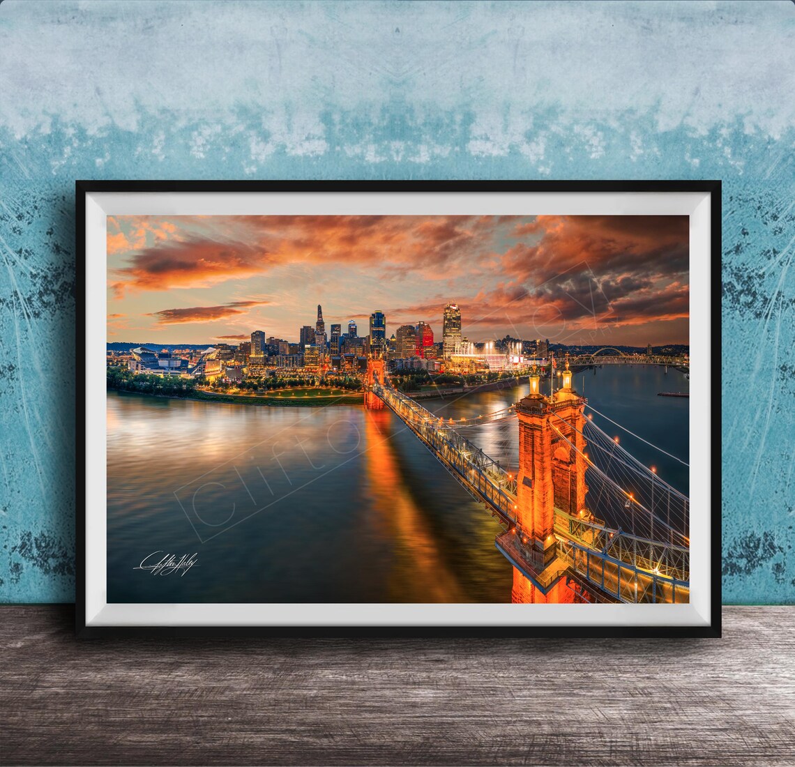 Cincinnati Skyline Wall Decor Ohio River Bridge Sports View