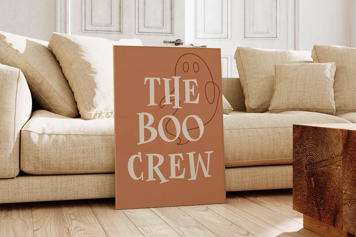 The Boo Crew Retro Ghost Burnt Orange Halloween Party Sign Poster - Image 5