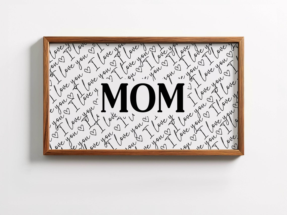 Mom I Love You Script Pattern Mother Day Gift Black White Poster - Image 5