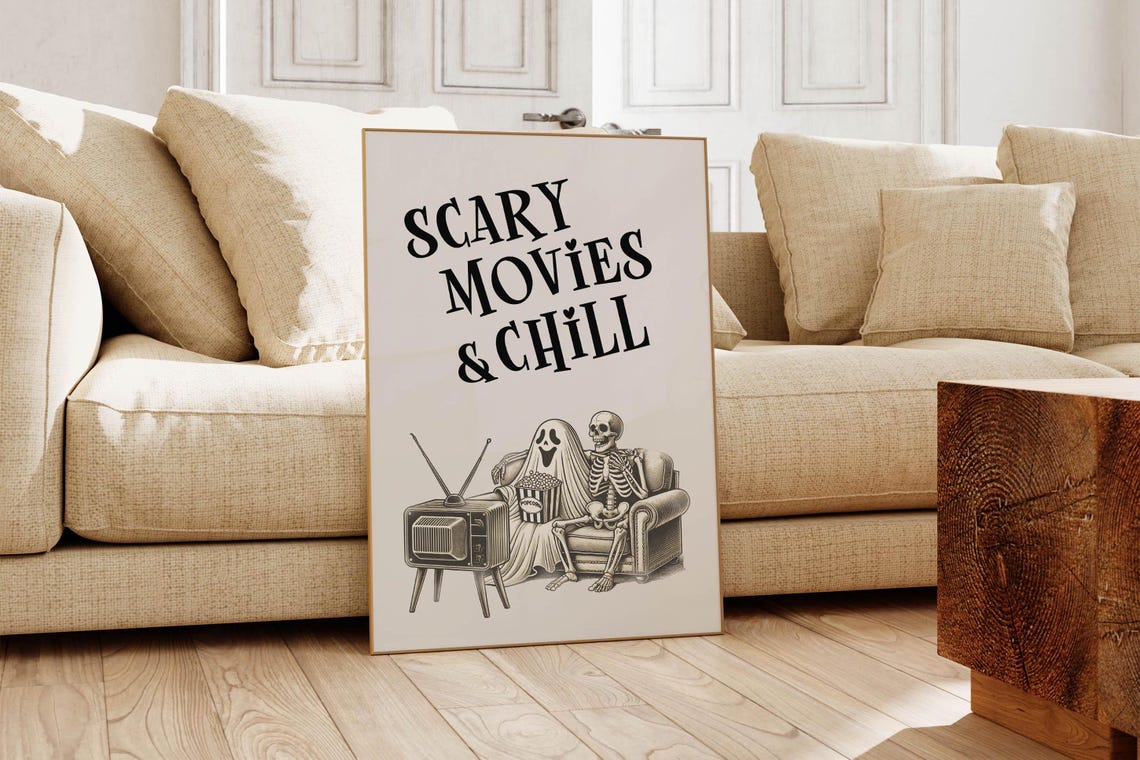 Scary Movies And Chill Ghost And Skeleton Movie Night Poster - Image 5