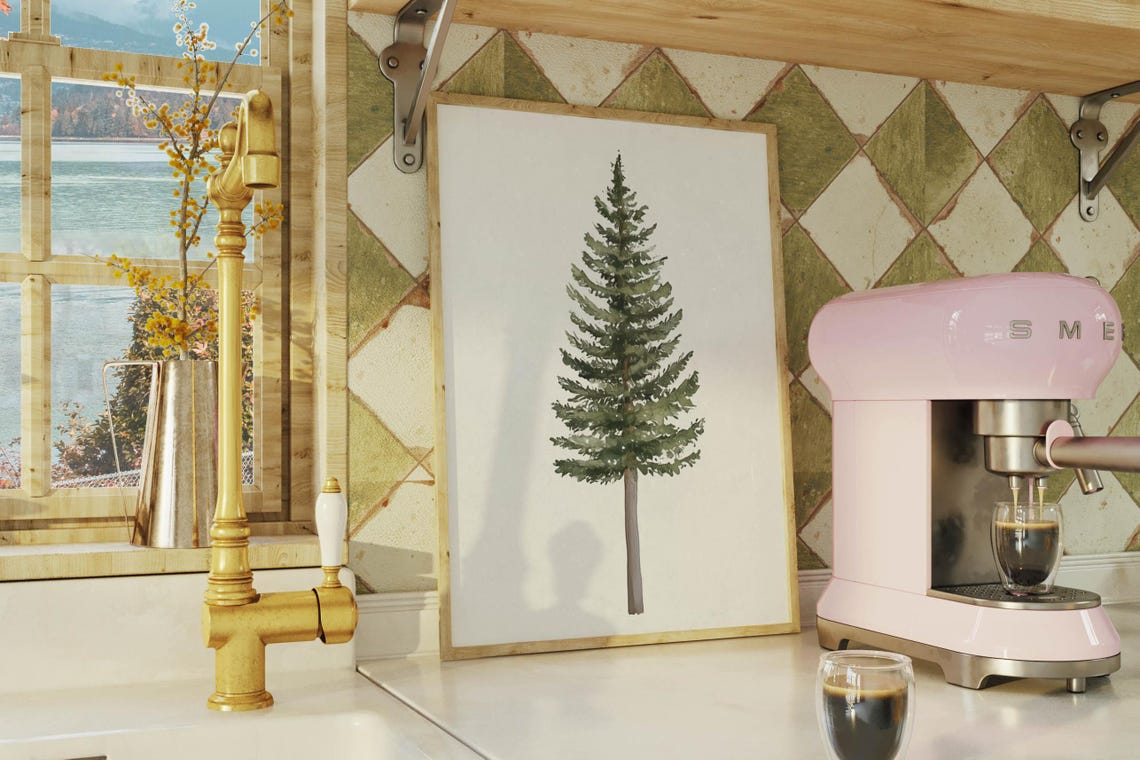 Tall Slender Watercolor Pine Tree Minimal Winter Wall Poster - Image 3