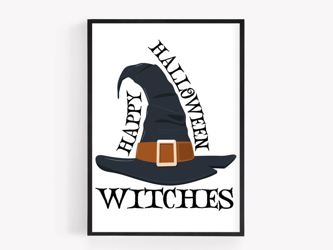 Happy Halloween Witches Vintage Witch Hat Spooky Season Poster - Image 2