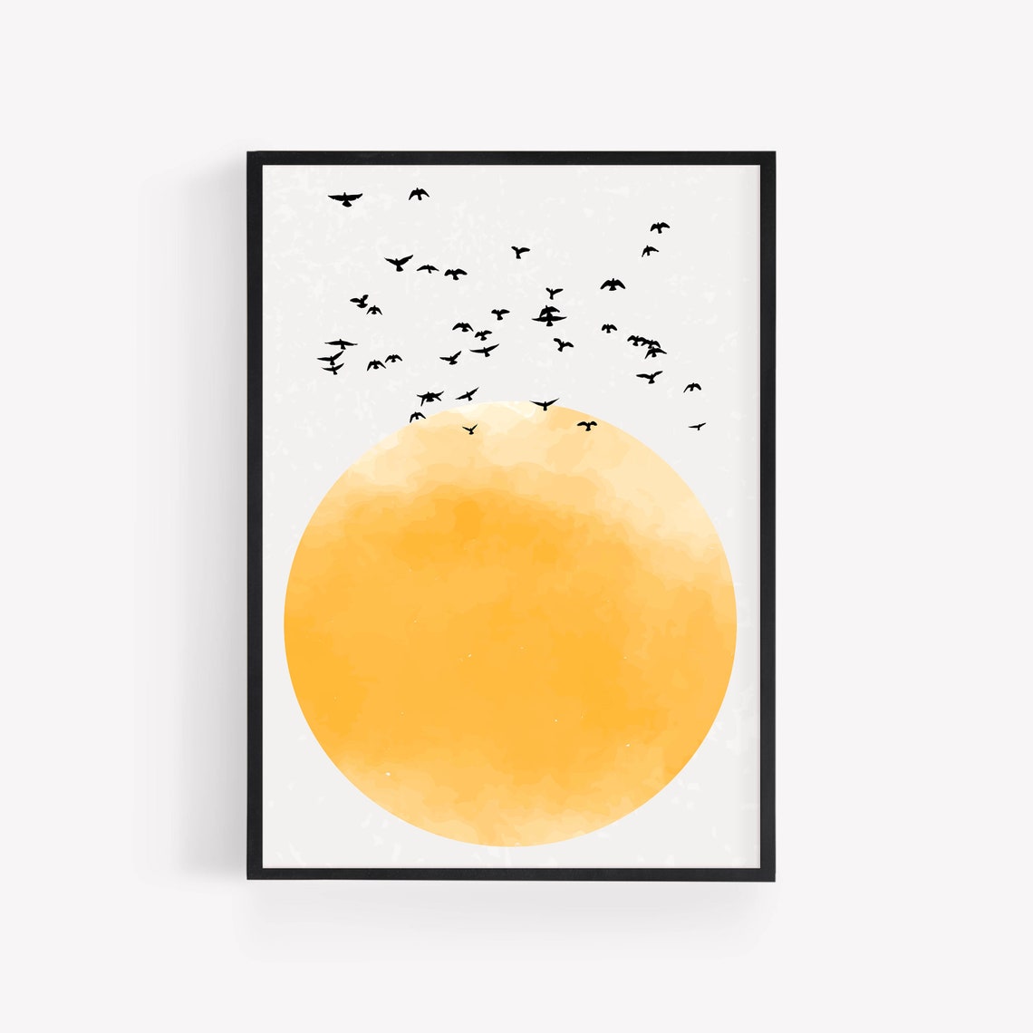 Birds Flying Over Golden Sun Watercolor Minimalist Sky Poster - Image 3
