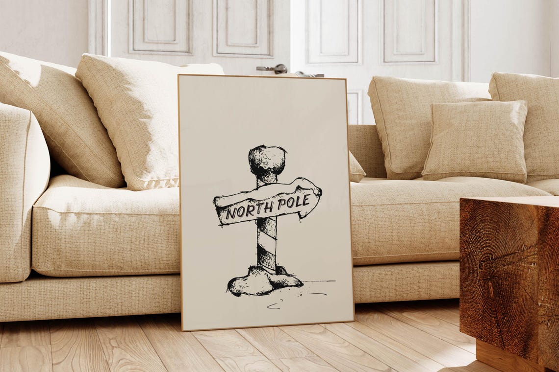North Pole Signpost Hand Drawn Winter Christmas Sketch Poster - Image 6
