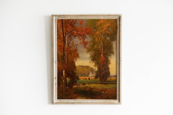 Golden Autumn Forest Sunset Vintage Oil Painting Landscape Poster