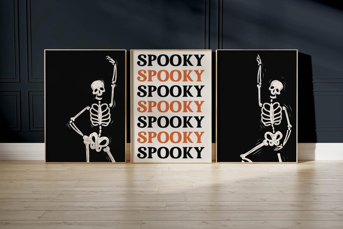 Spooky Repeat Typography Black Orange Retro Halloween Word Poster - Image 4