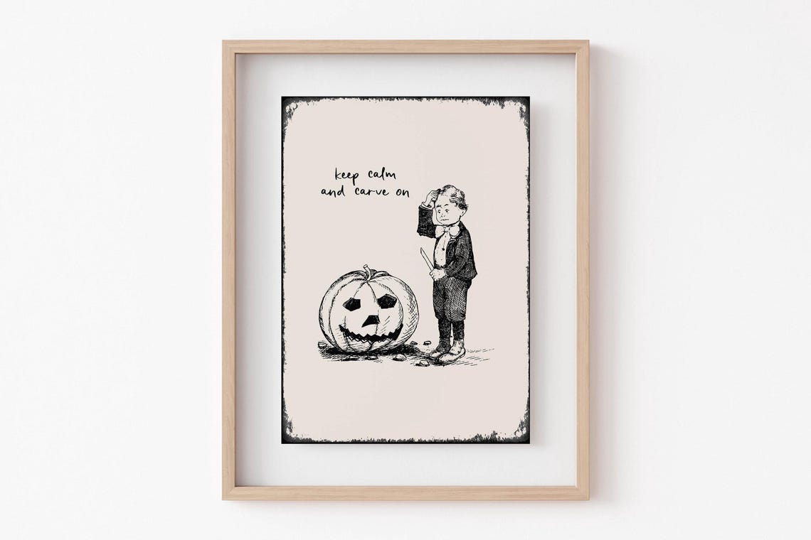 Keep Calm And Carve On Vintage Boy With Jack O Lantern Poster - Image 6