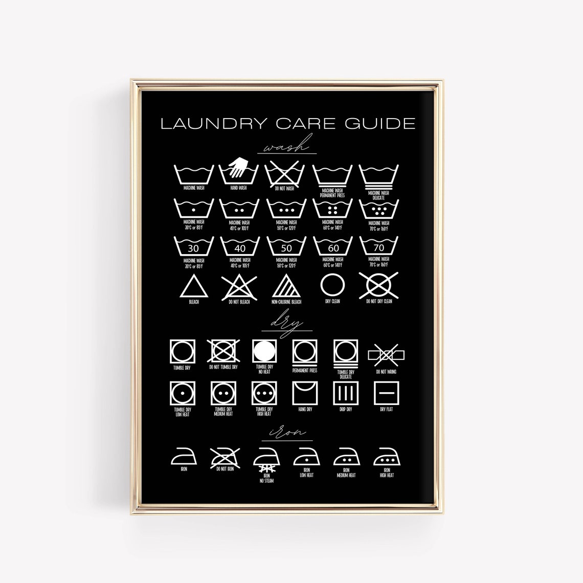 Laundry Care Guide Wash Symbols Black Laundry Room Decor Chart Poster - Image 5