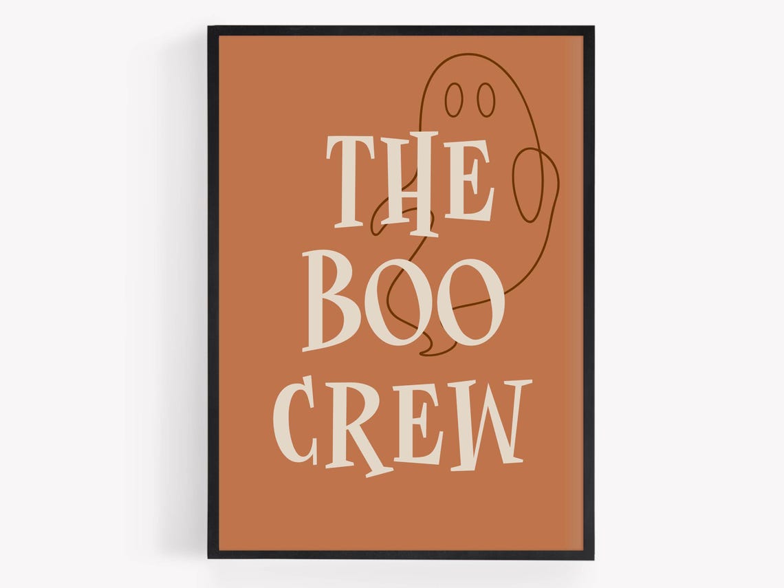 The Boo Crew Retro Ghost Burnt Orange Halloween Party Sign Poster - Image 2