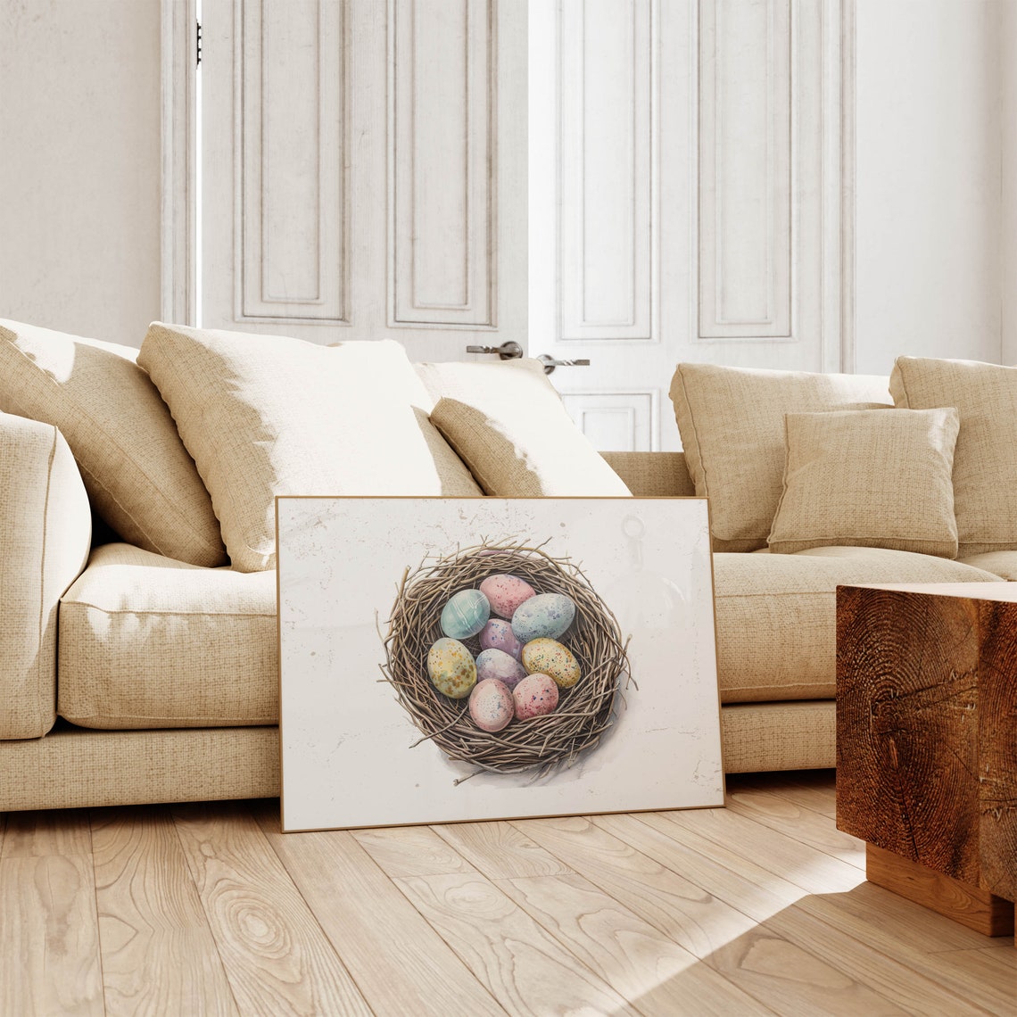 Charming Watercolor Easter Eggs Nest Pastel Spring Art Poster - Image 2