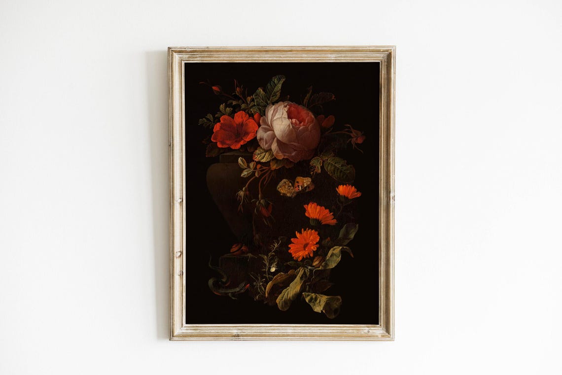 Dark Botanical Floral Still Life Dutch Master Moody Vintage Poster - Image 4