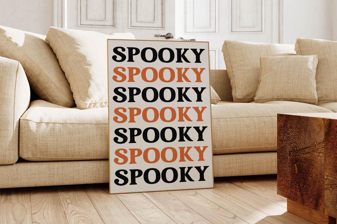 Spooky Repeat Typography Black Orange Retro Halloween Word Poster - Image 5