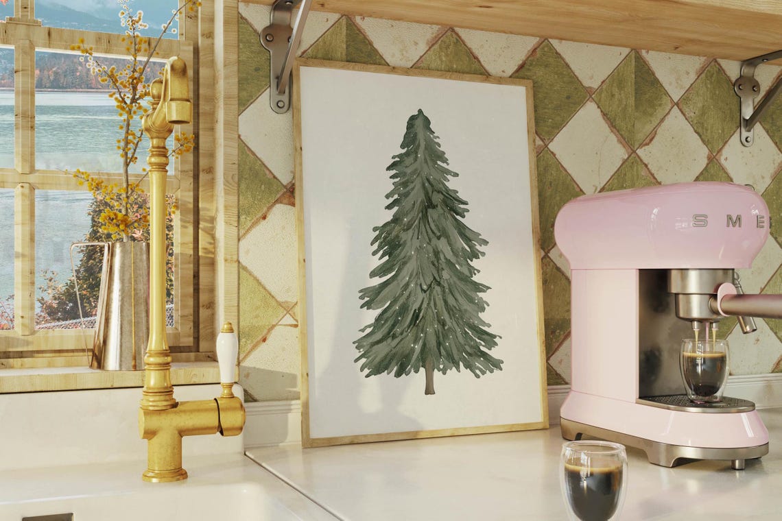 Christmas Watercolor Pine Tree Evergreen Snow Winter Wall Poster - Image 4