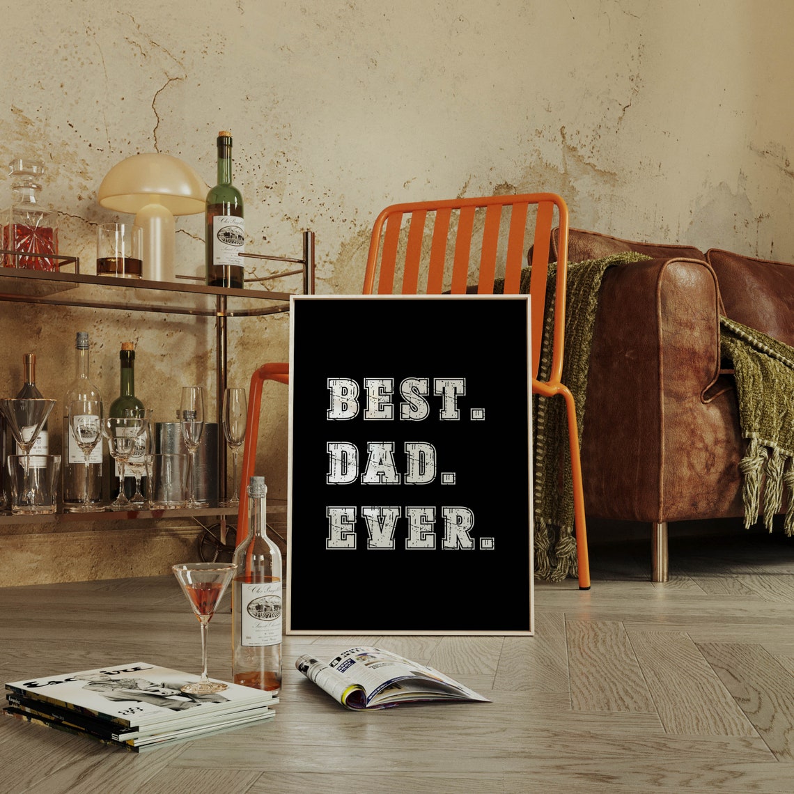 Best Dad Ever Bold Distressed Varsity Letter Black Gift Poster - Image 2