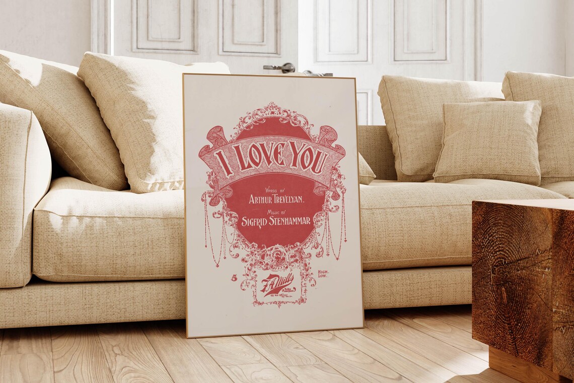 I Love You Ornate Red Antique Sheet Music Cover Valentine Art Poster - Image 6