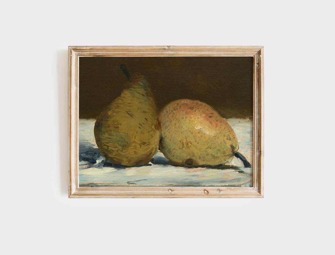 Two Pears Classic Oil Painting Still Life Rustic Kitchen Poster - Image 4