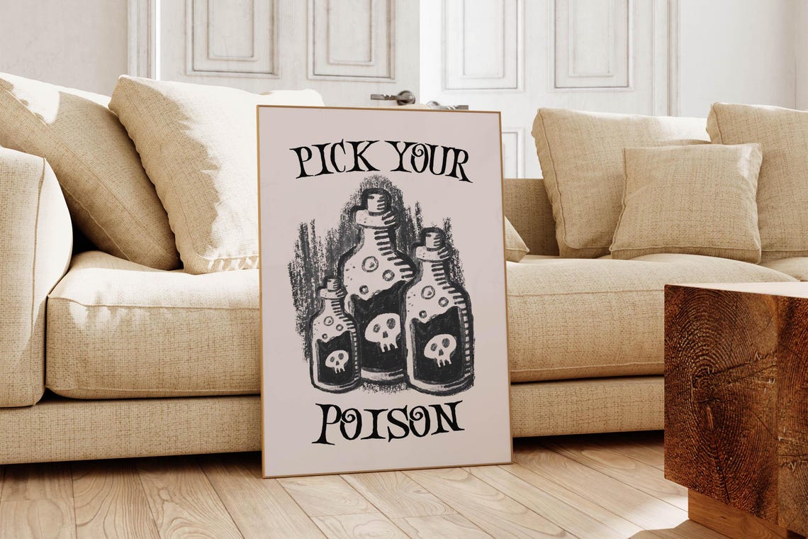 Pick Your Poison Skull Potion Bottles Vintage Halloween Poster - Image 5