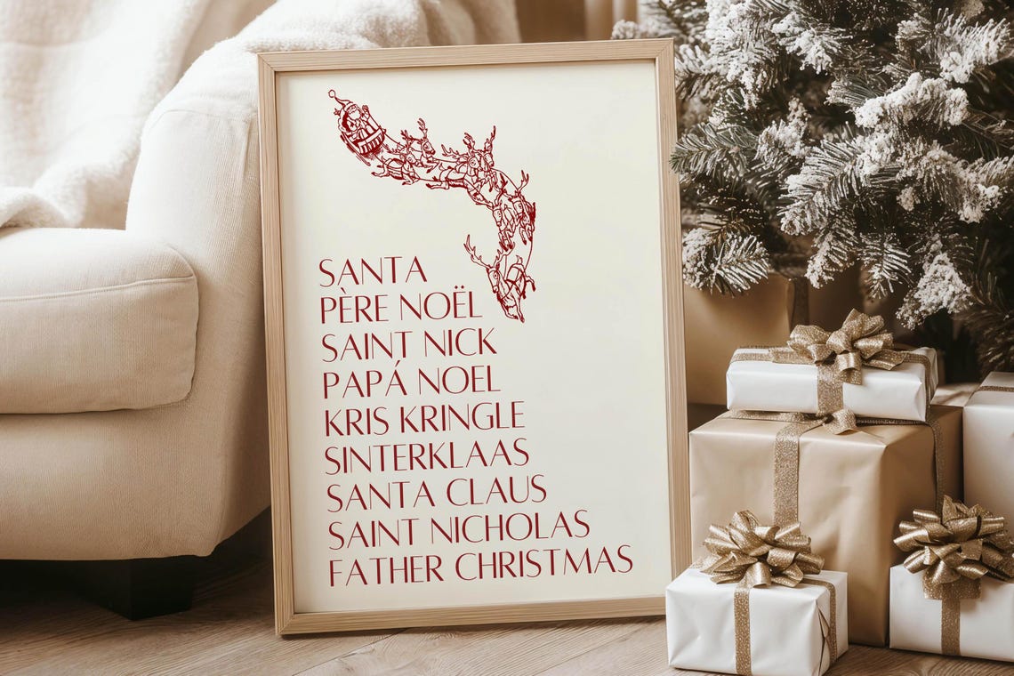Santa Claus Names Around the World Vintage Sleigh Christmas Poster - Image 6