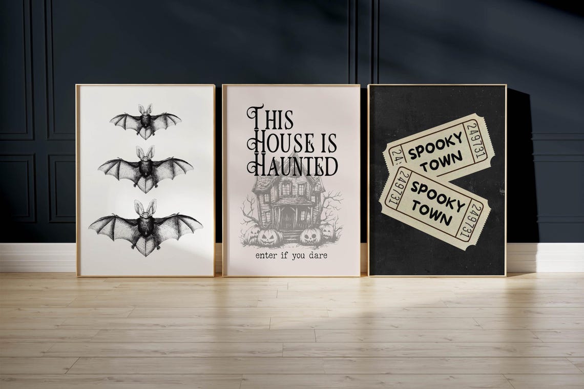 Three Bats Vintage Naturalist Illustration Halloween Spooky Poster - Image 5