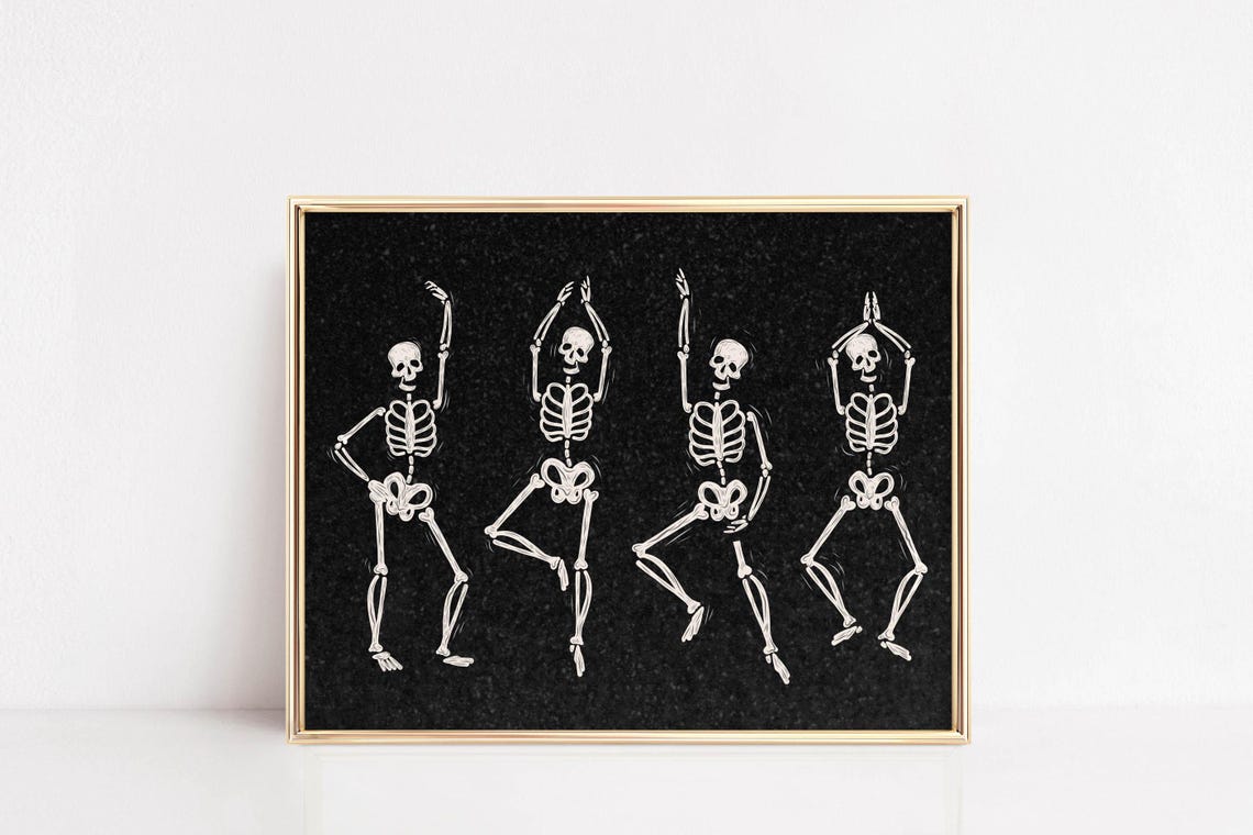 Fun Dancing Skeletons Spooky Halloween Party Black White Poster - Image 2