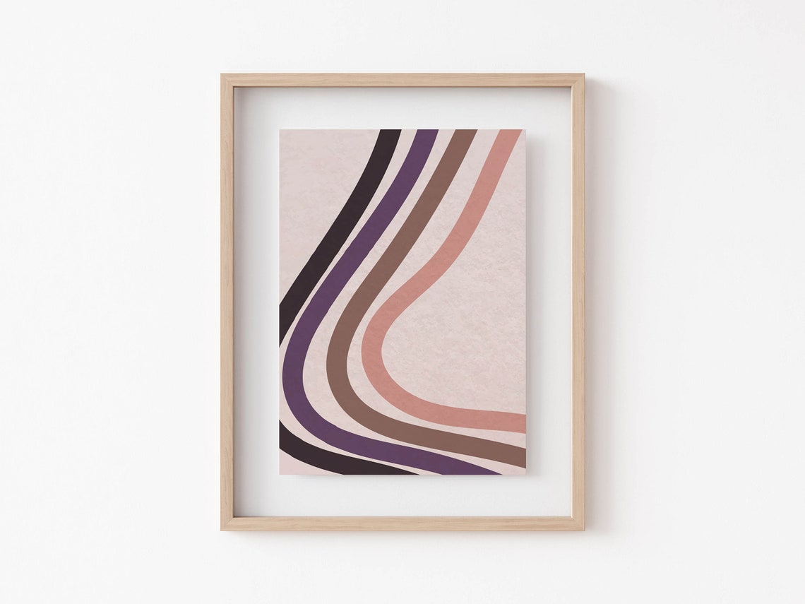 Wavy Lines Retro Purple Brown Pink Minimalist Abstract Poster - Image 6