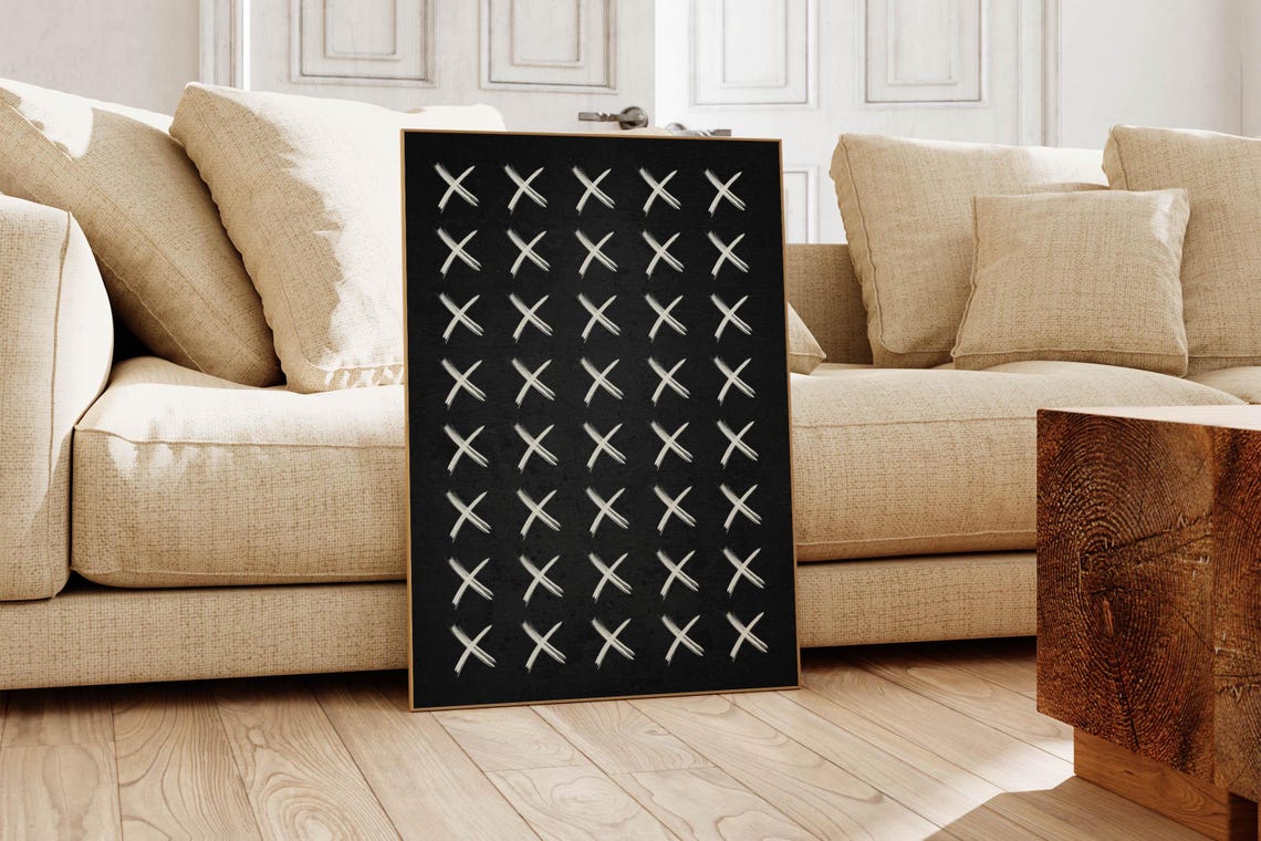 White X Marks Pattern On Black Minimalist Halloween Wall Decor Print - Image 5